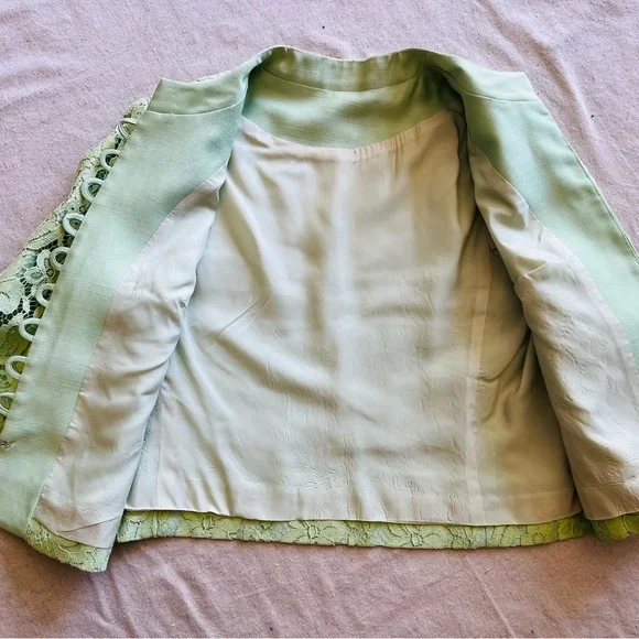 Vintage 60s Women’s 2 Piece Green Lace Dress Matching Cropped Jacket Size S/M - Picture 3 of 14